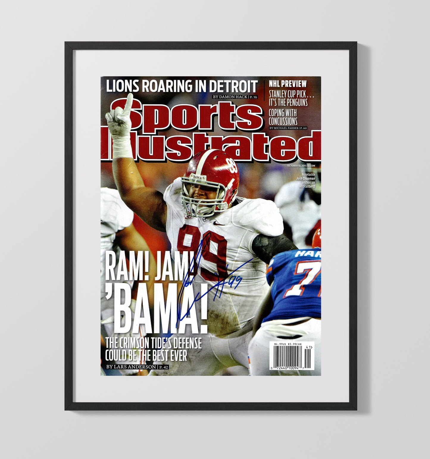 Alabama Football Josh Chapman Ram Jam Defense SI Cover College Football Wall Art 16x20 Gallery Frame wall art print – College Football decor