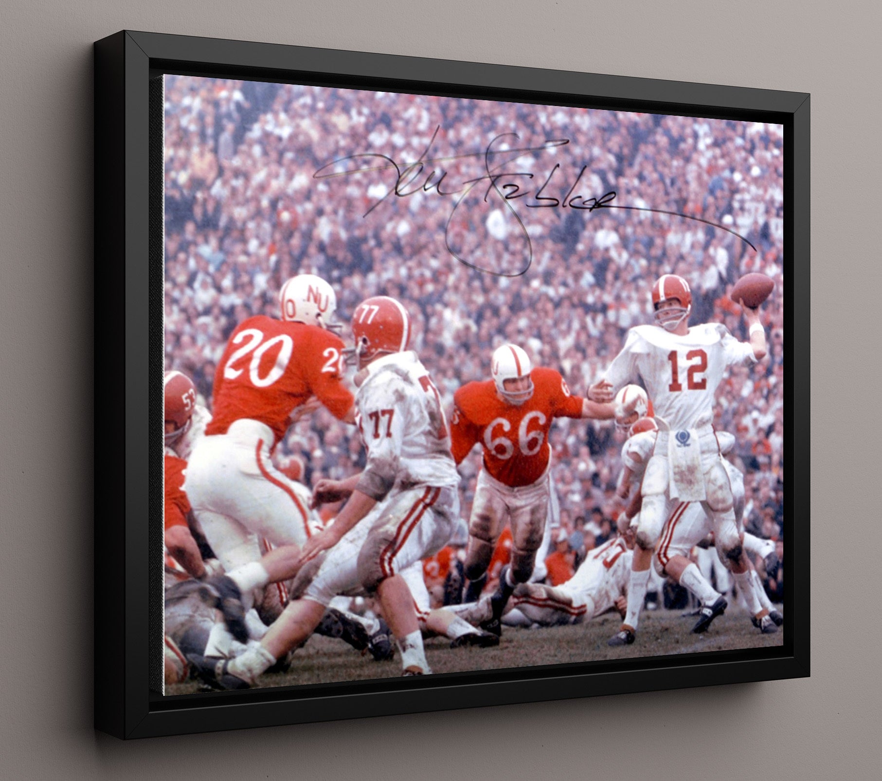 Alabama Football Ken Stabler Pocket Passing Form College Football Wall Art 16x20 Framed Canvas wall art print – College Football decor