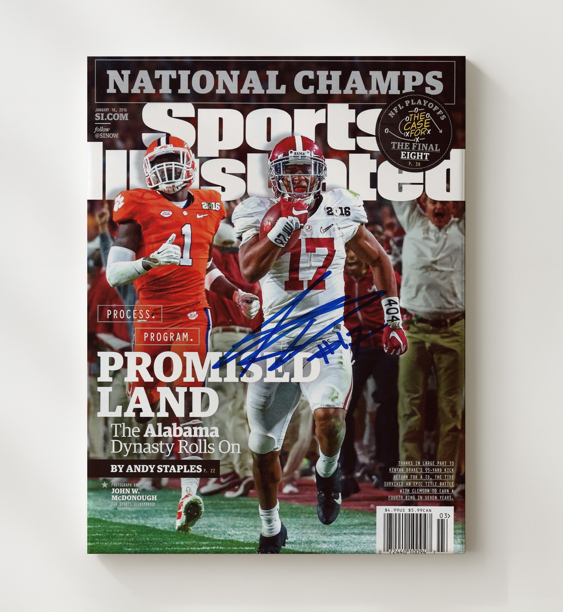 Alabama Football Kenyan Drake Promised Land Dynasty Rolls On College Football Wall Art 20x24 Canvas wall art print – College Football decor