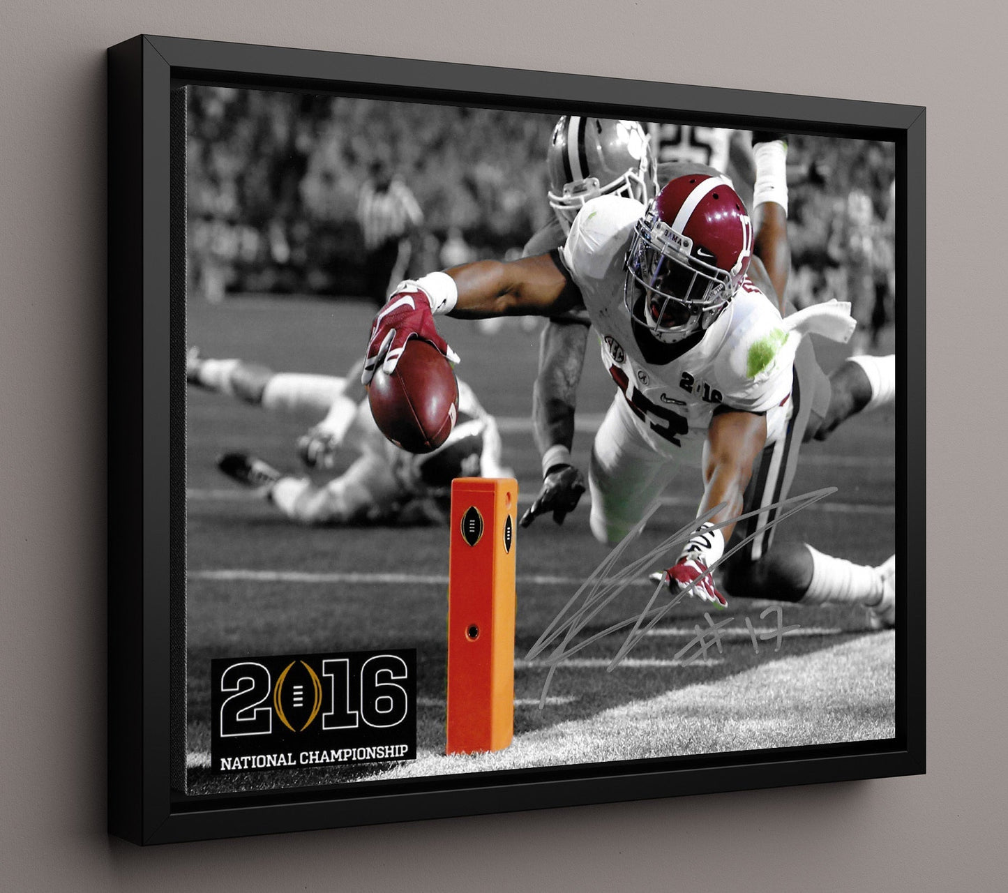 Alabama Football - Kenyan Drake Goal Line Dive Spotlight Extension 8x10 Framed Canvas college football wall art