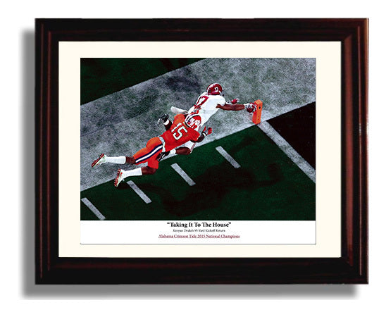 Alabama Football Kenyan Drake Kick Return Touchdown Dive College Football Wall Art 8x10 Beveled Frame wall art print – College Football decor