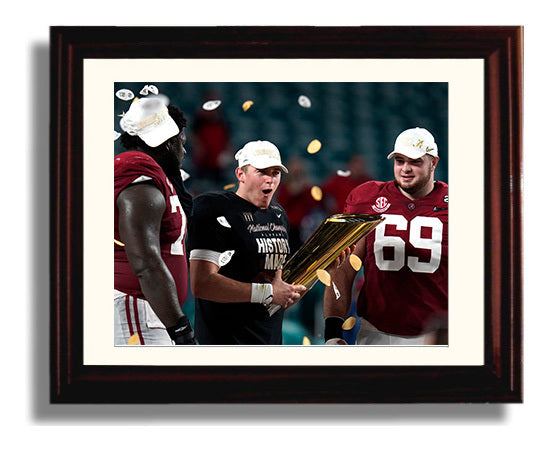 Alabama Football Mac Jones and Landon Dickerson Championship Trophy Celebration College 8x10 Beveled Frame wall art print – College Football decor