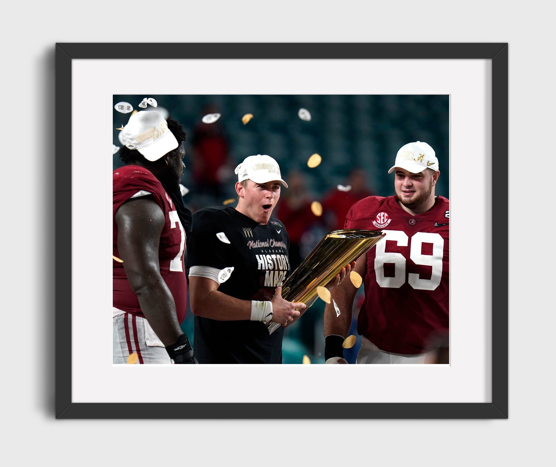 Alabama Football - Mac Jones and Landon Dickerson Championship Trophy Celebration 8x10 Gallery Frame college football wall art