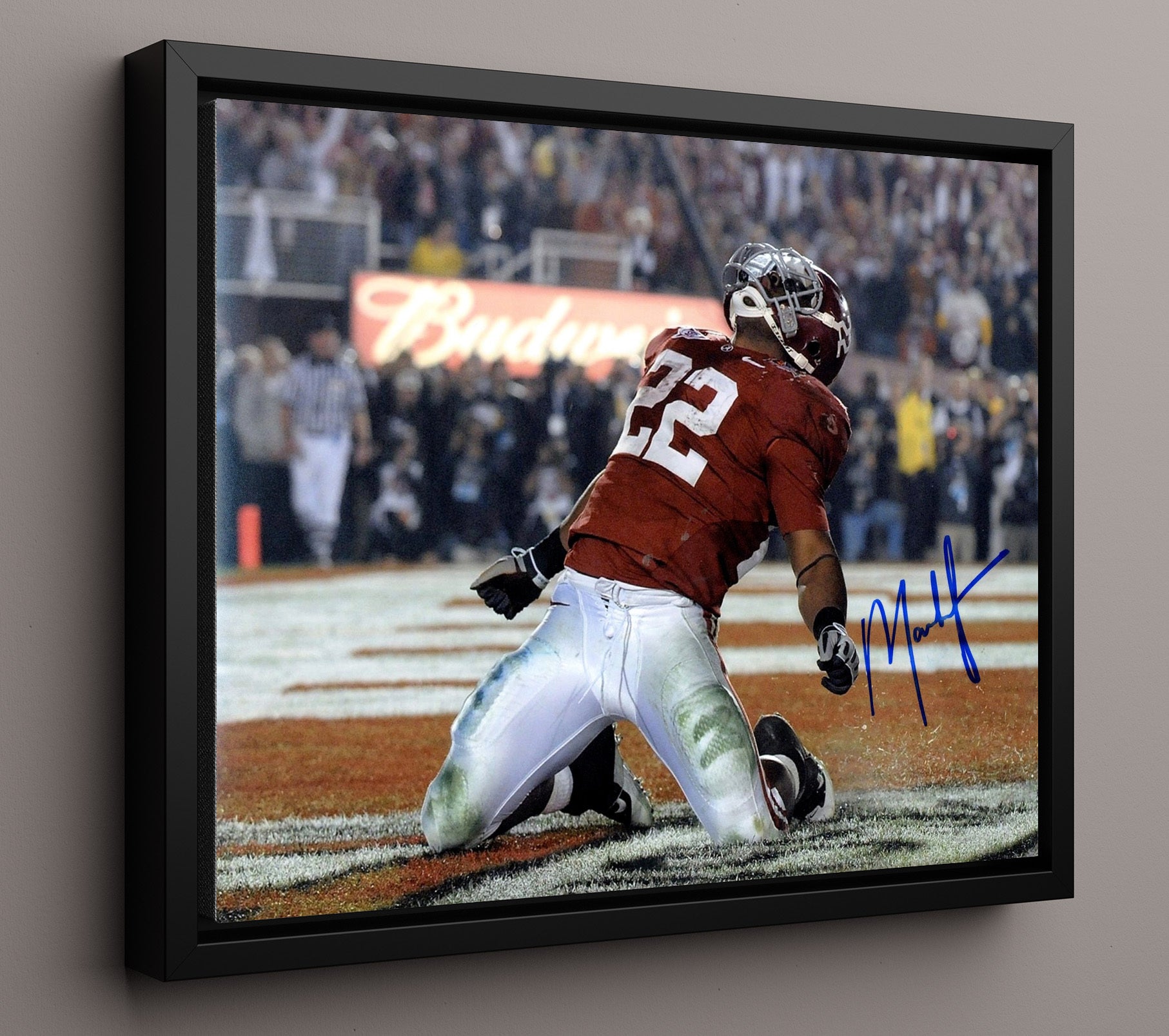 Alabama Football Mark Ingram End Zone Touchdown Finish Heisman Season College Football Wall Art 16x20 Framed Canvas wall art print – College Football decor