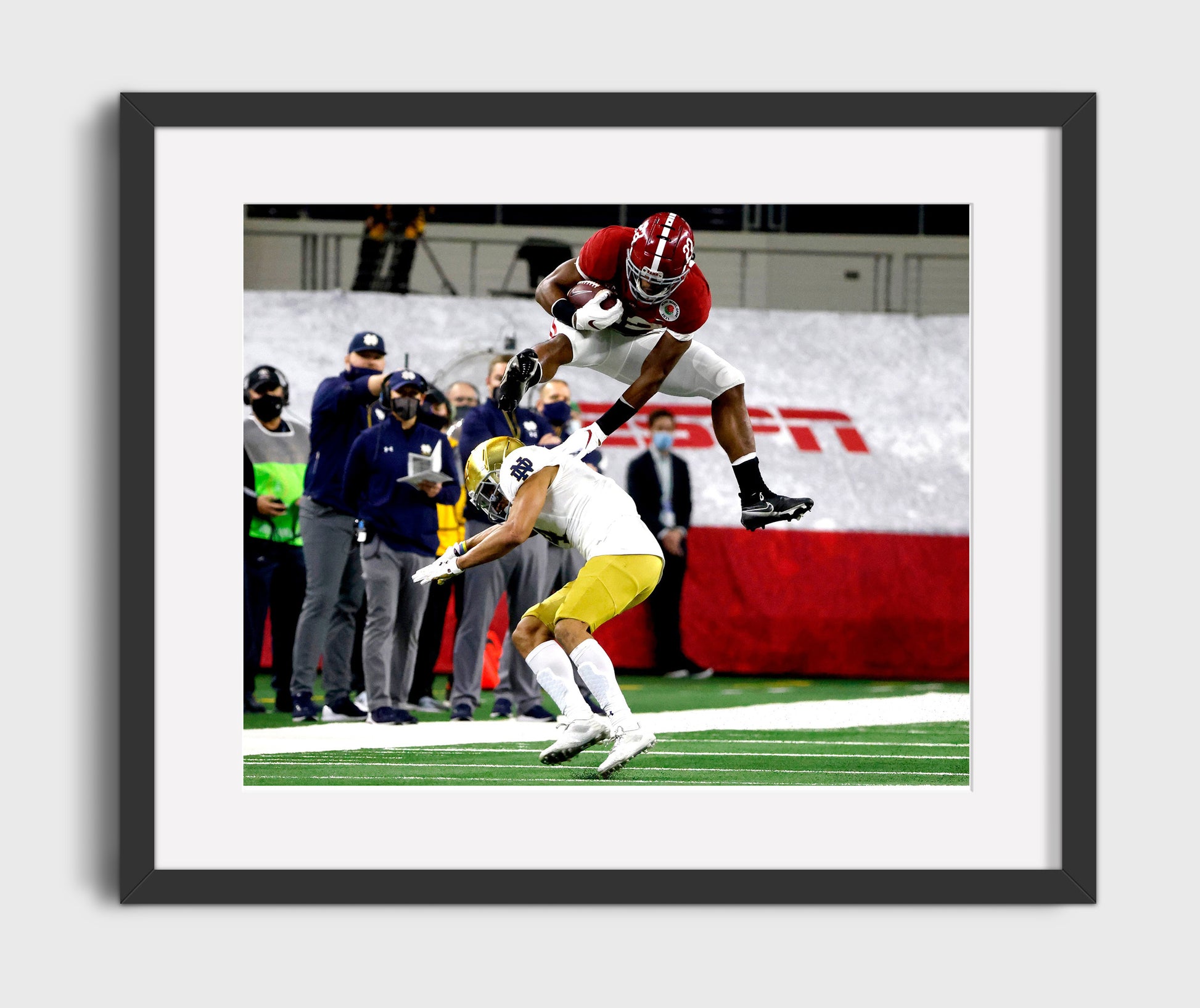 Alabama Football - Najee Harris Hurdle Run vs Defender 8x10 Gallery Frame college football wall art