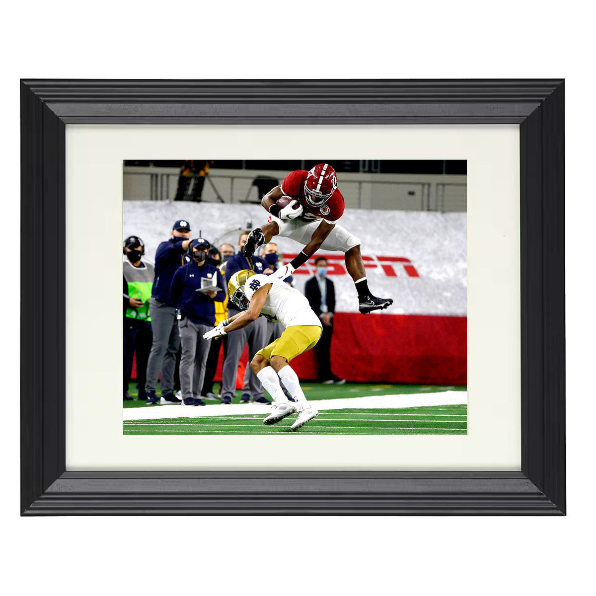 Alabama Football - Najee Harris Hurdle Run vs Defender 8x10 Beveled Frame college football wall art