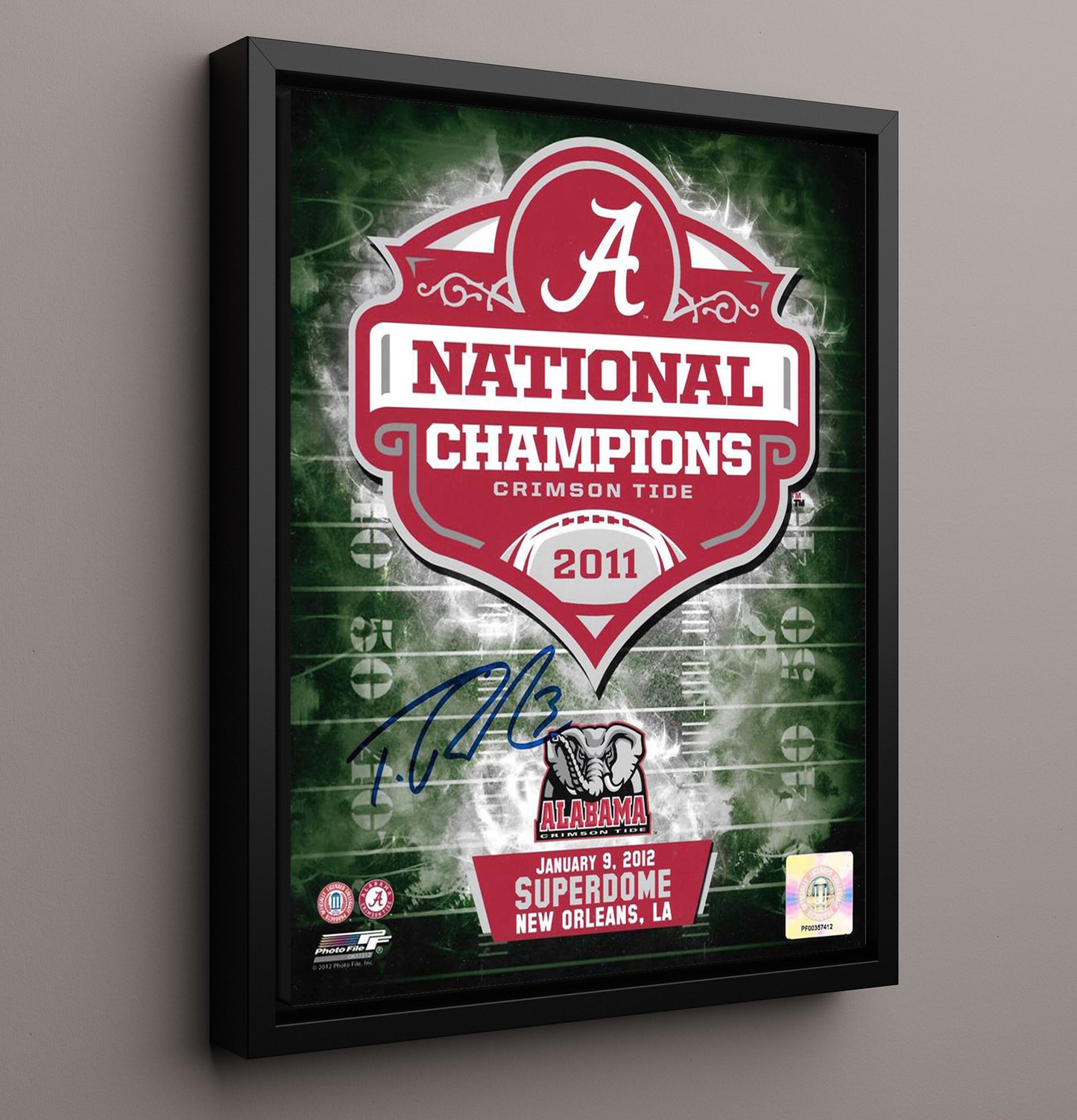 Alabama Football National Champions Superdome Title Logo 2011 College Football Wall Art 16x20 Framed Canvas wall art print – College Football decor