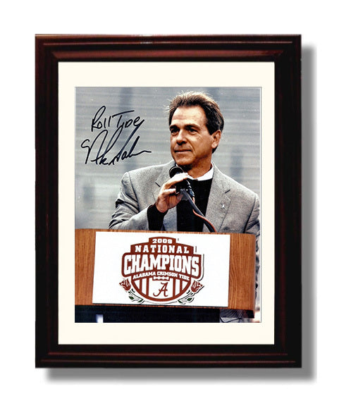 Alabama Football Nick Saban 2009 Champs Roll Podium Tide College Football Wall Art 8x10 Beveled Frame wall art print – College Football decor