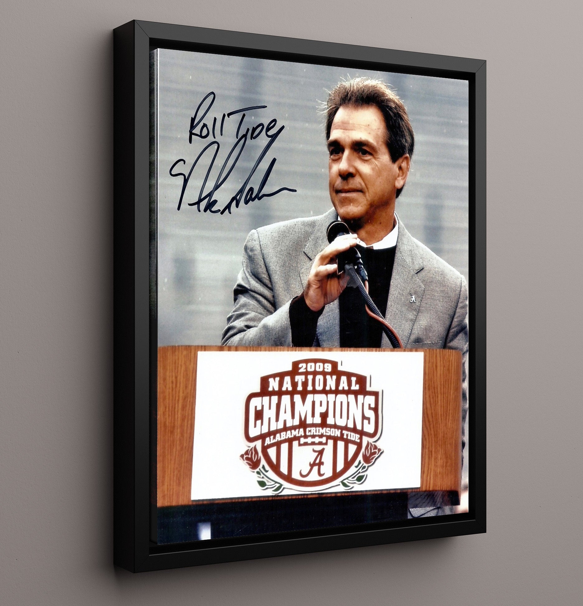Alabama Football - Nick Saban 2009 Champs - Roll Podium Tide 8x10 Framed Canvas college football wall art