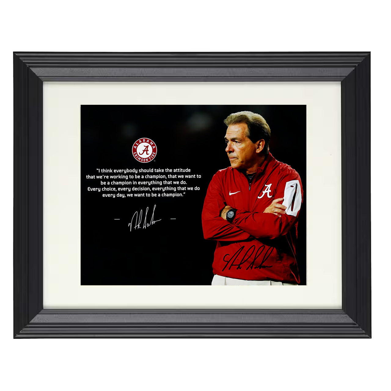 Alabama Nick Saban Championship Mindset Quote Portrait 8x10 black beveled frame college football wall art