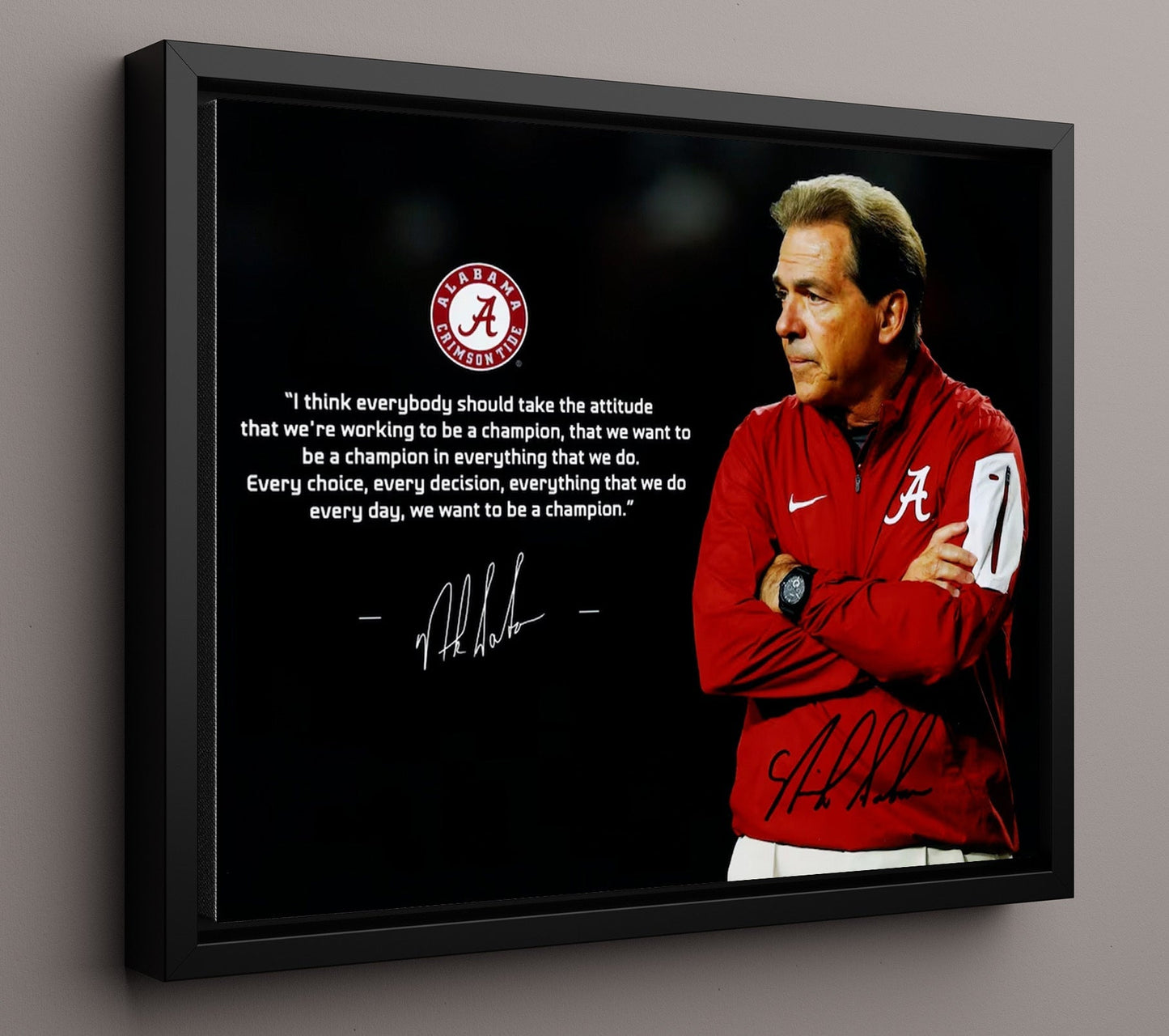Alabama Football - Nick Saban Championship Mindset Quote Portrait 8x10 Framed Canvas college football wall art