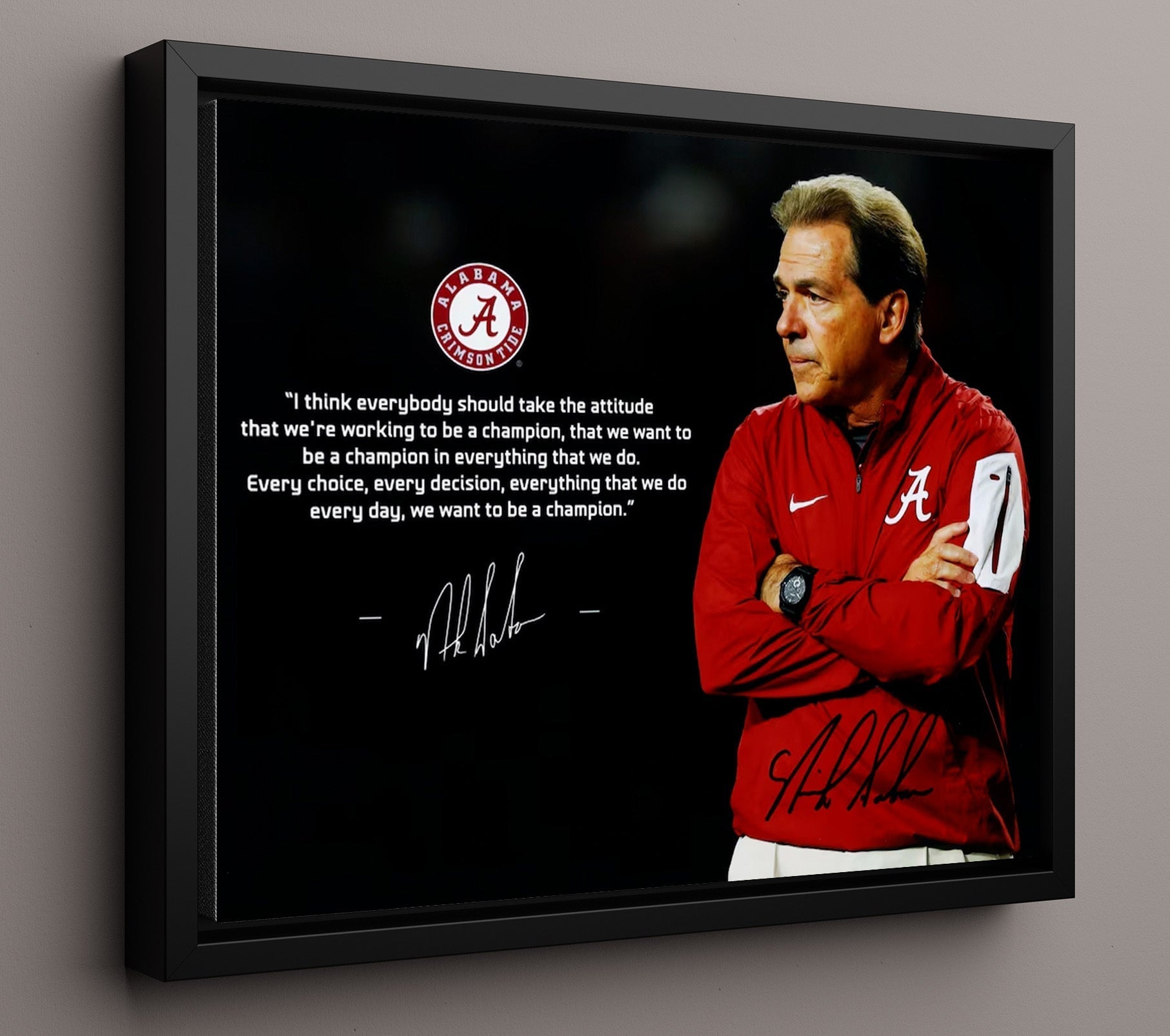 Alabama Football - Nick Saban Championship Mindset Quote Portrait 8x10 Framed Canvas college football wall art