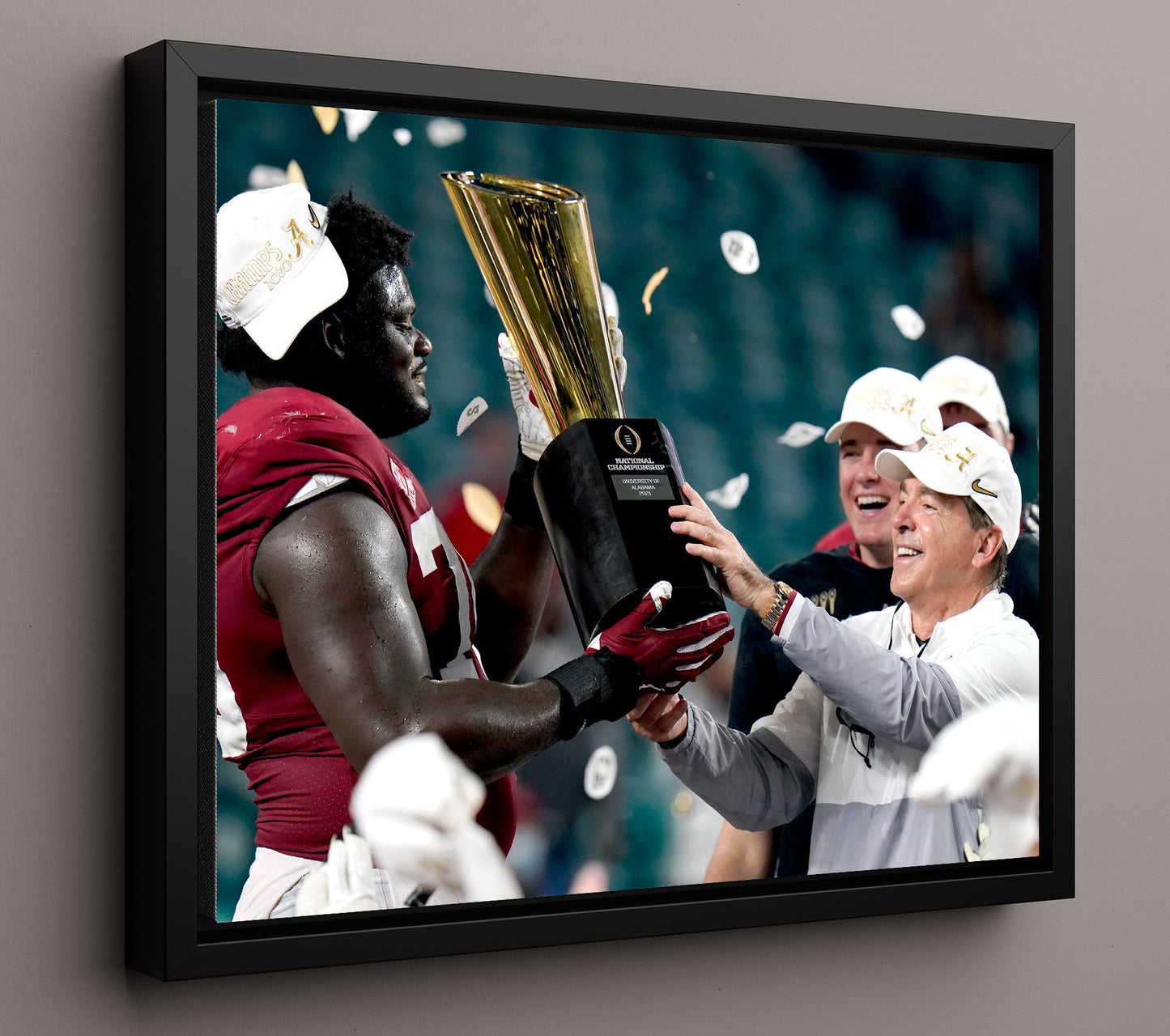 Alabama Football Nick Saban Championship Trophy 2020 College Football Wall Art 16x20 Framed Canvas wall art print – College Football decor