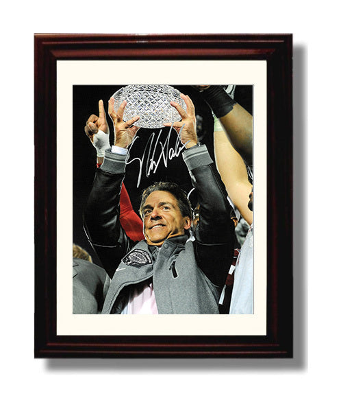 Alabama Football Nick Saban Crystal Ball Trophy Time College Football Wall Art 8x10 Beveled Frame wall art print – College Football decor