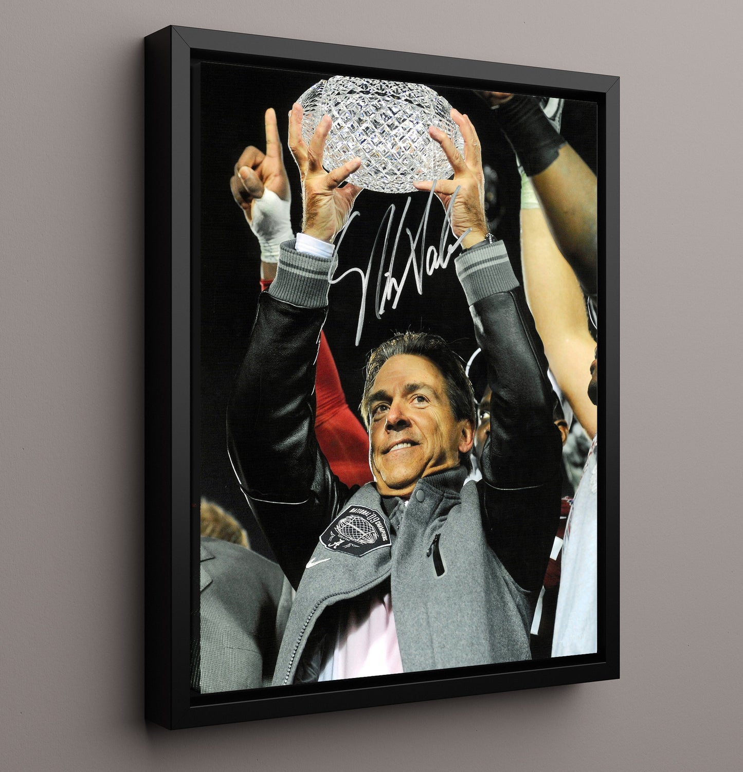 Alabama Football Nick Saban Crystal Ball Trophy Time College Football Wall Art 16x20 Framed Canvas wall art print – College Football decor
