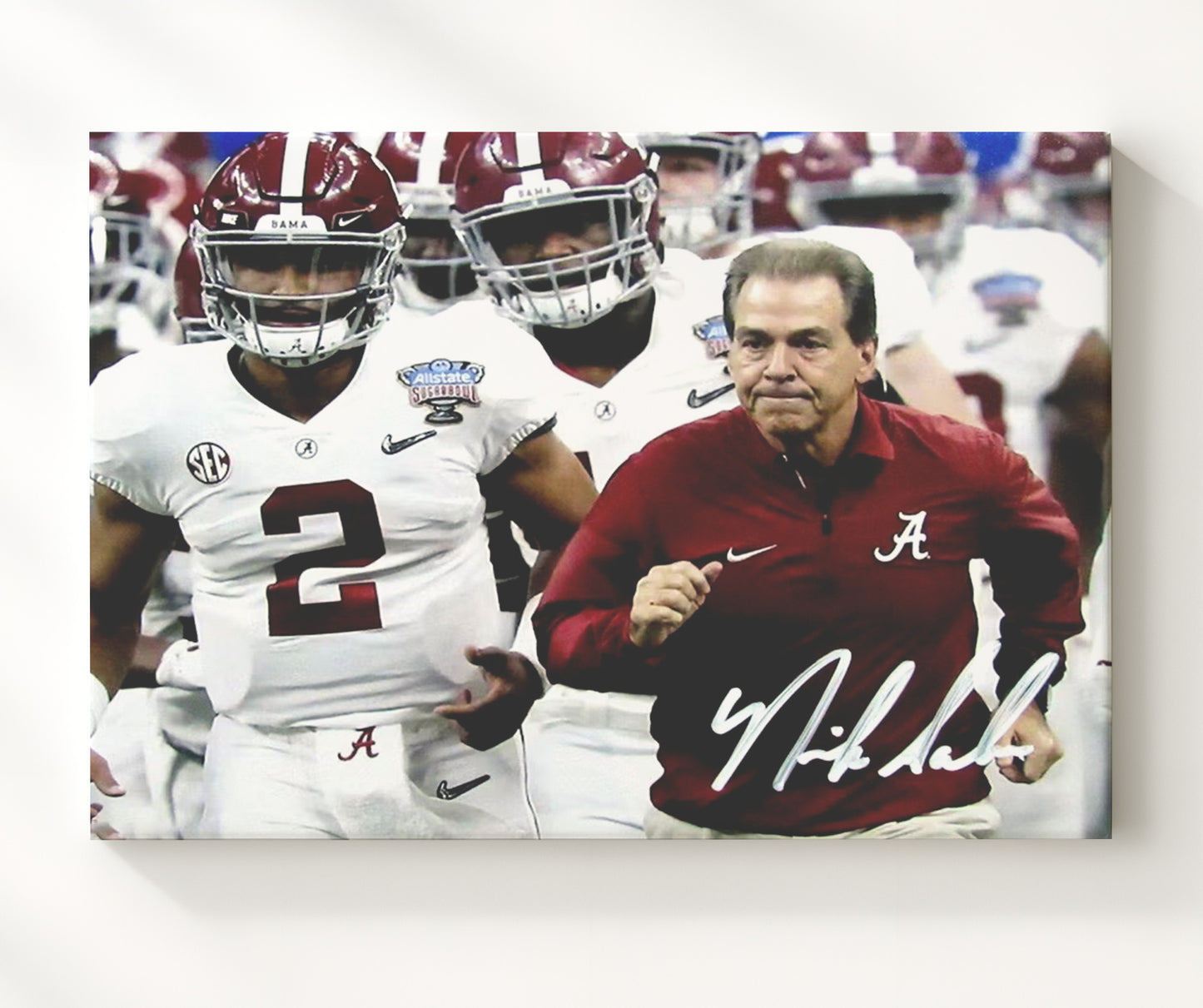 Alabama Football Nick Saban Sideline Command Game Leadership College Football Wall Art 20x24 Canvas wall art print – College Football decor