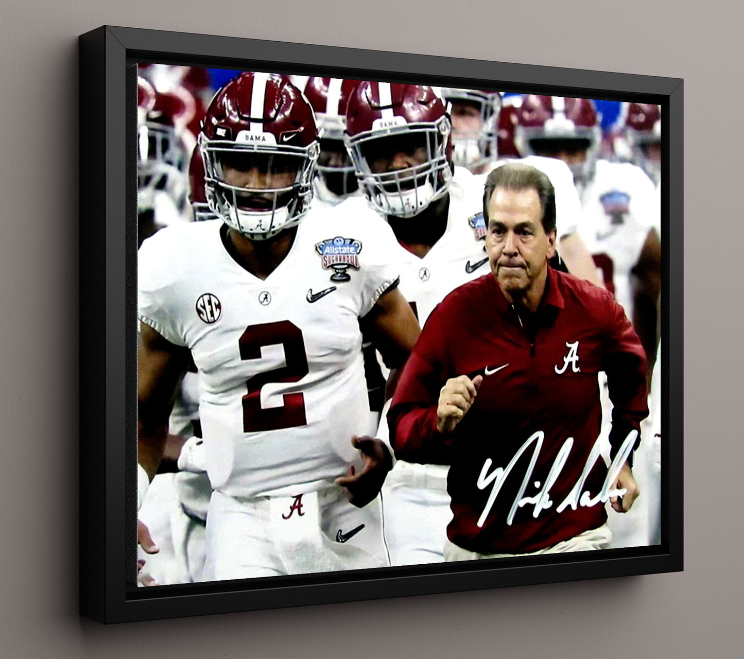 Alabama Football Nick Saban Sideline Command Game Leadership College Football Wall Art 16x20 Framed Canvas wall art print – College Football decor