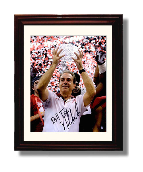 Alabama Football - Nick Saban Trophy Raise - Roll Trophy Tide 8x10 Beveled Frame college football wall art