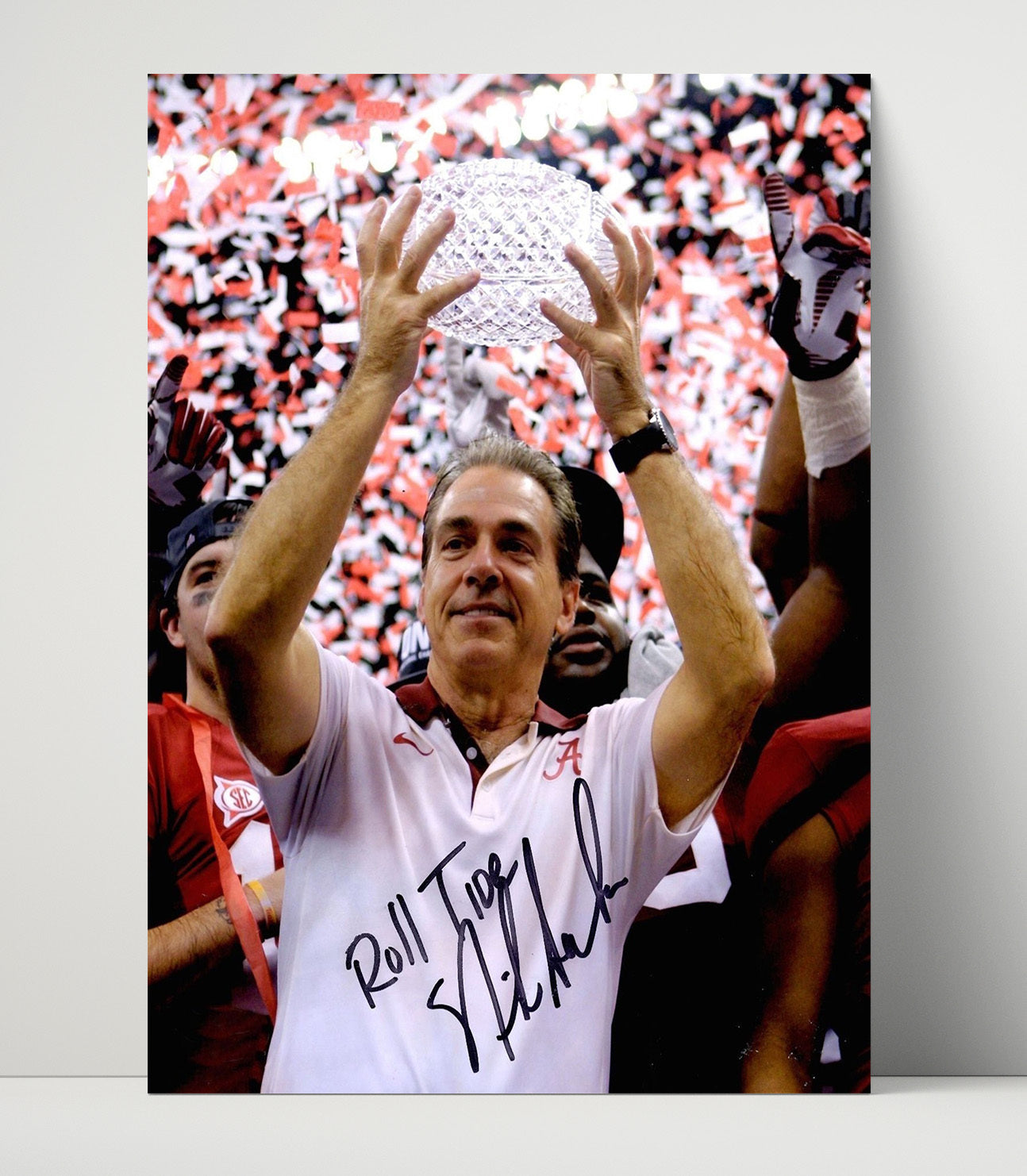Alabama Football Nick Saban Trophy Raise Roll Trophy Tide College Football Wall Art 16x20 Unframed Print wall art print – College Football decor
