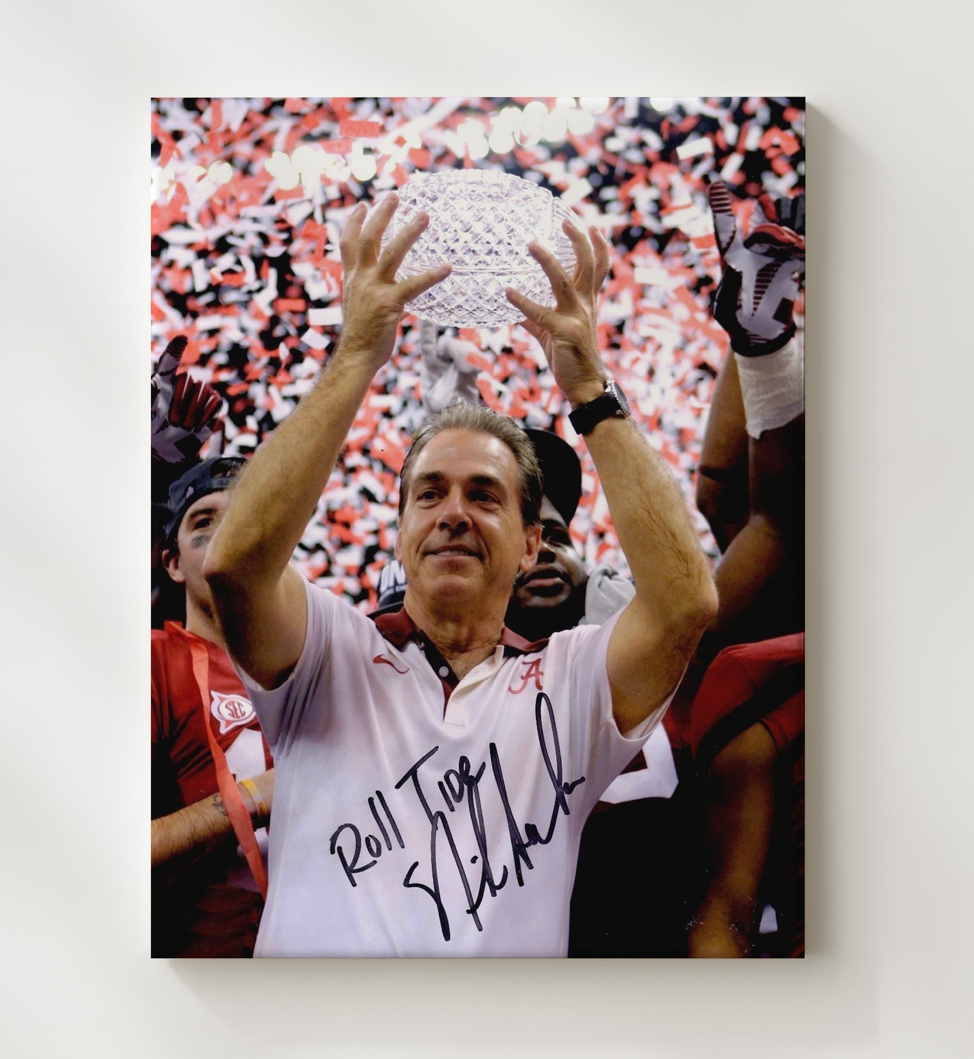 Alabama Football - Nick Saban Trophy Raise - Roll Trophy Tide 8x10 Canvas college football wall art