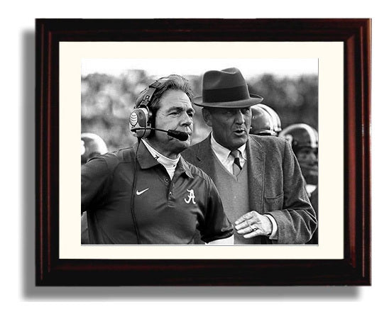 Alabama Football Nick Saban and Bear Bryant Sideline Legacy Comparison Portrait College 8x10 Beveled Frame wall art print – College Football decor