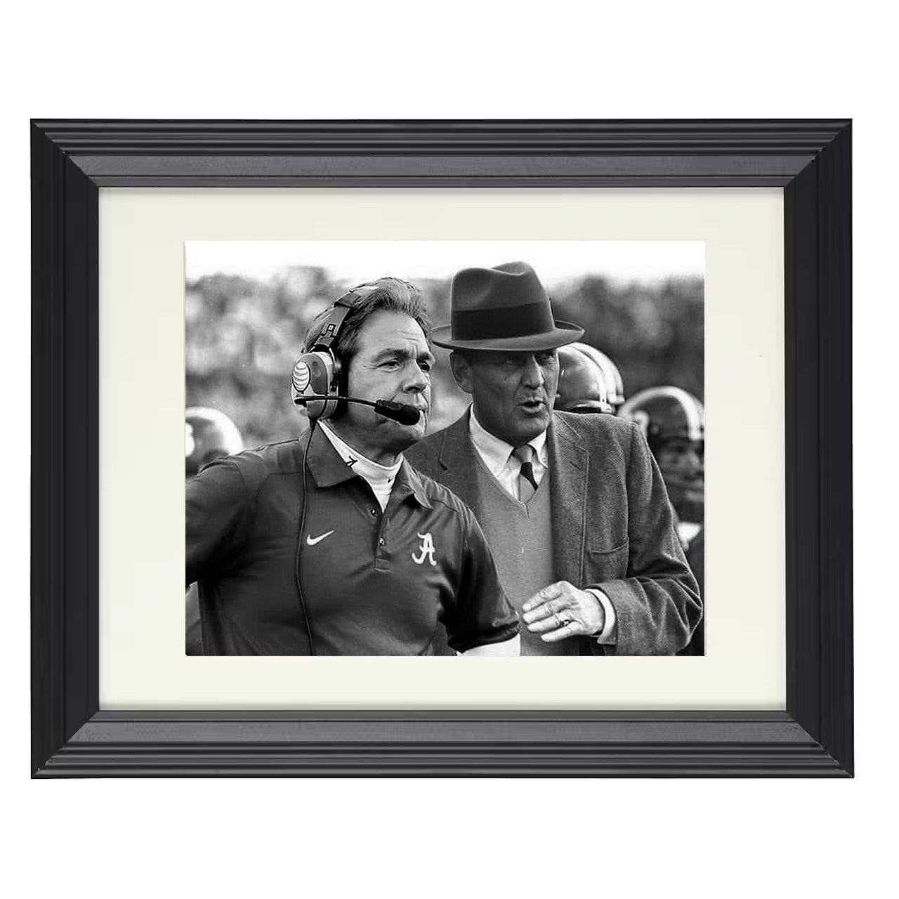 Alabama Football Nick Saban and Bear Bryant Sideline Legacy 8x10 black beveled frame college football wall art