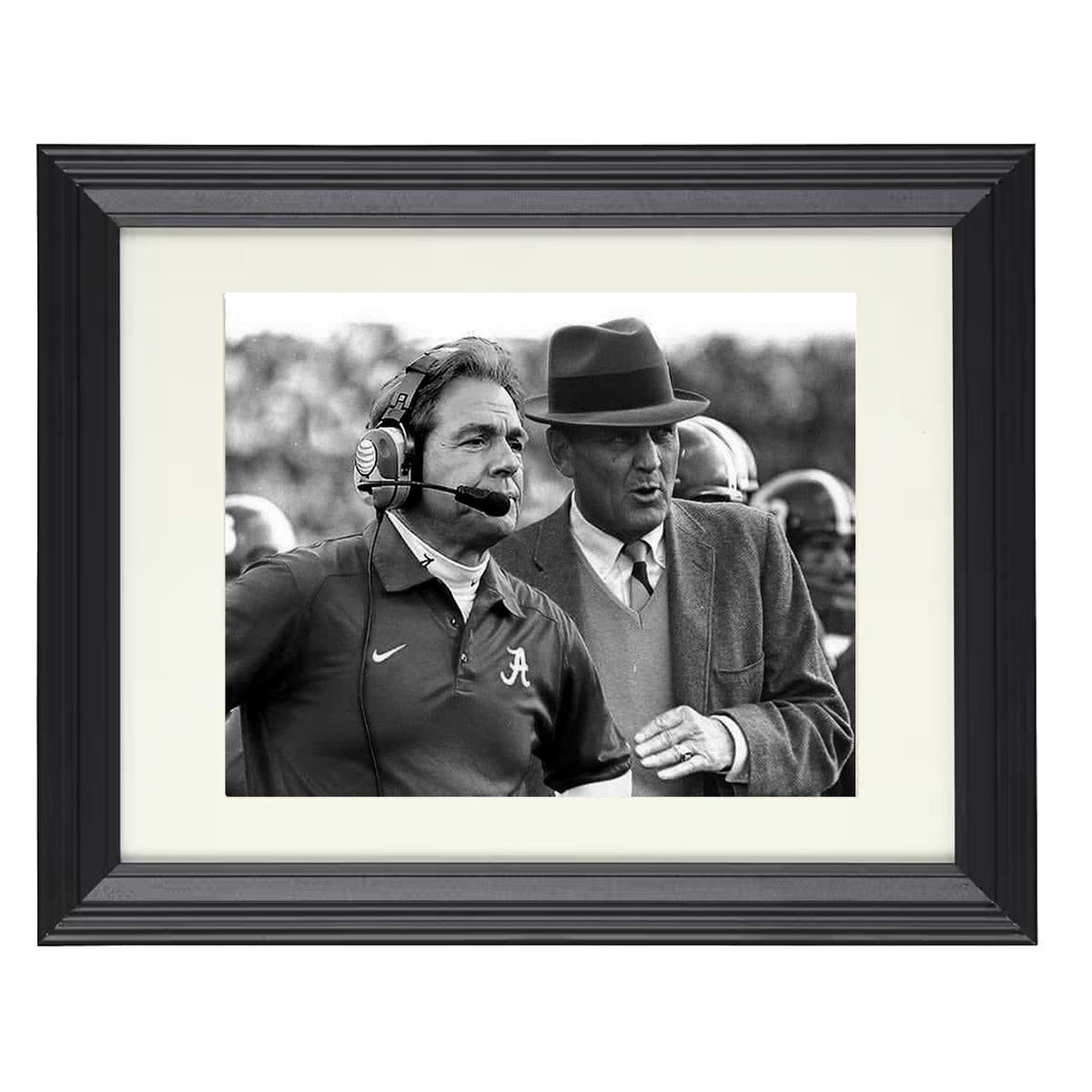 Alabama Football - Nick Saban and Bear Bryant Sideline Legacy Comparison Portrait 8x10 Beveled Frame college football wall art
