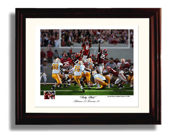 Alabama Football Rocky Block Field Goal Block vs Tennessee 2009 College Football Wall Art 8x10 Beveled Frame wall art print – College Football decor