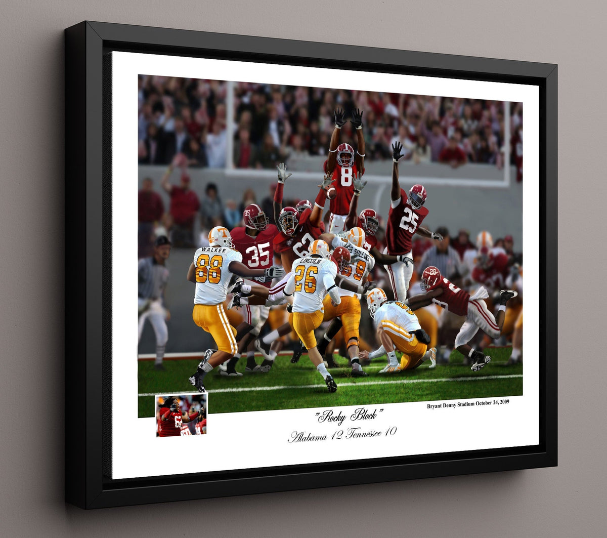 Alabama Football - Rocky Block Field Goal Block vs Tennessee 2009 8x10 Framed Canvas college football wall art