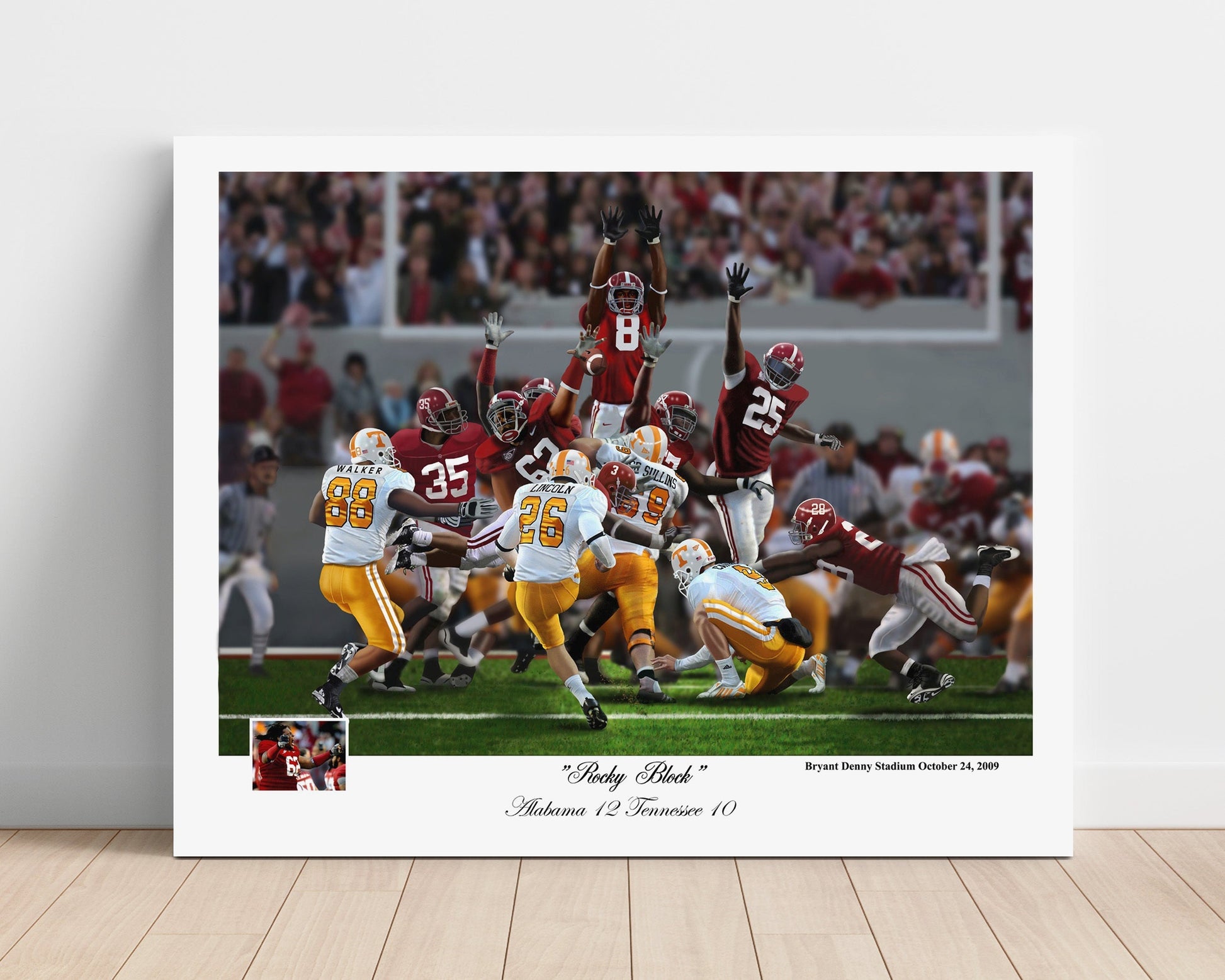 Alabama Football - Rocky Block Field Goal Block vs Tennessee 2009 8x10 Unframed Print college football wall art