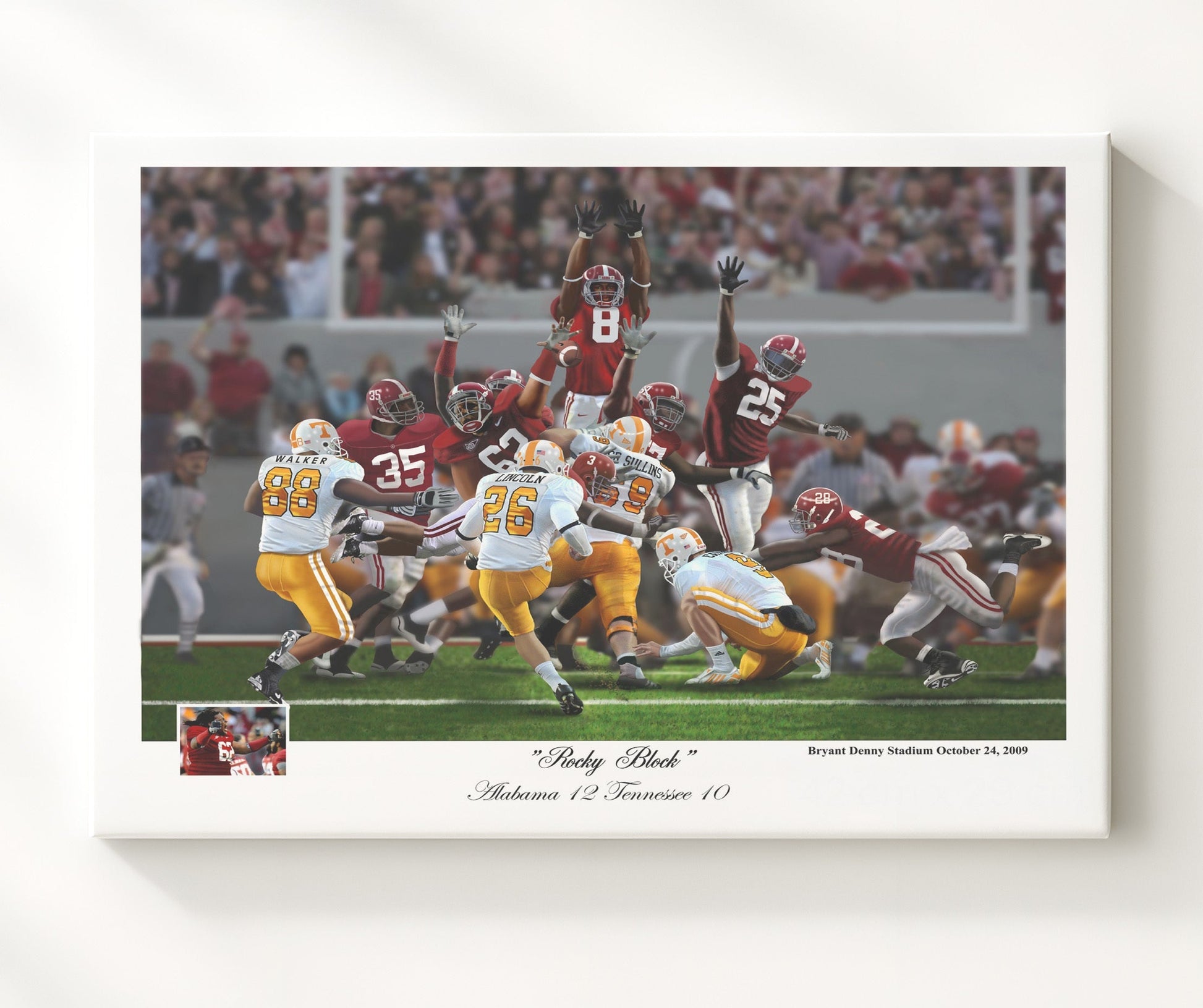Alabama Football - Rocky Block Field Goal Block vs Tennessee 2009 8x10 Canvas college football wall art