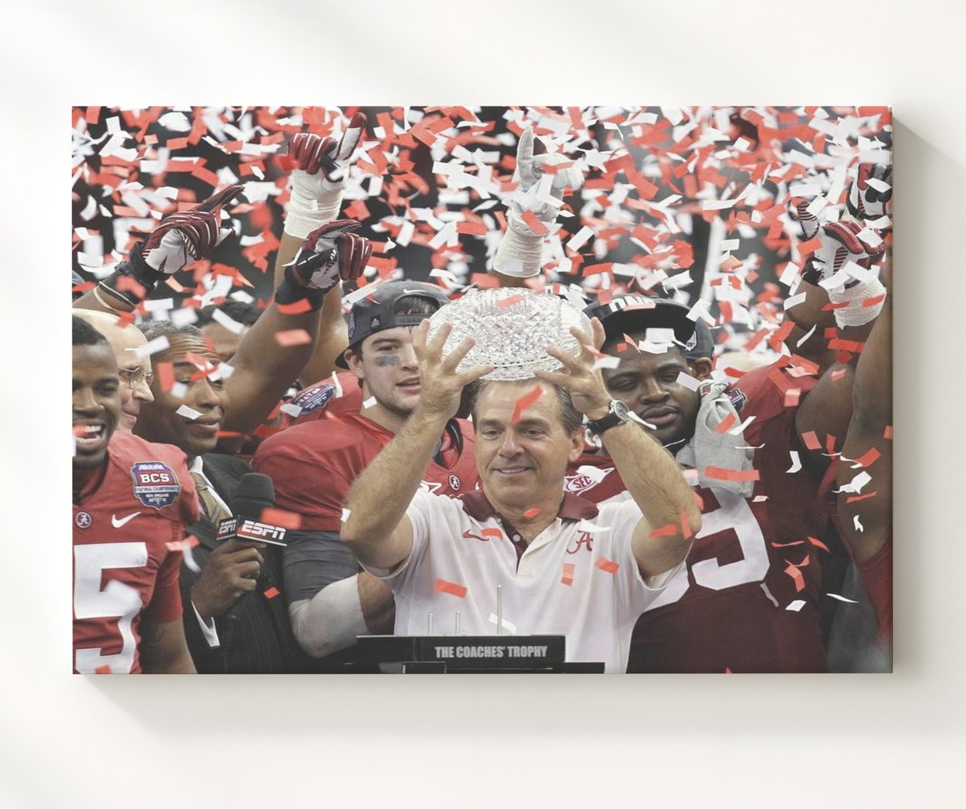 Alabama Football - Saban Championship Trophy Confetti 8x10 Canvas college football wall art