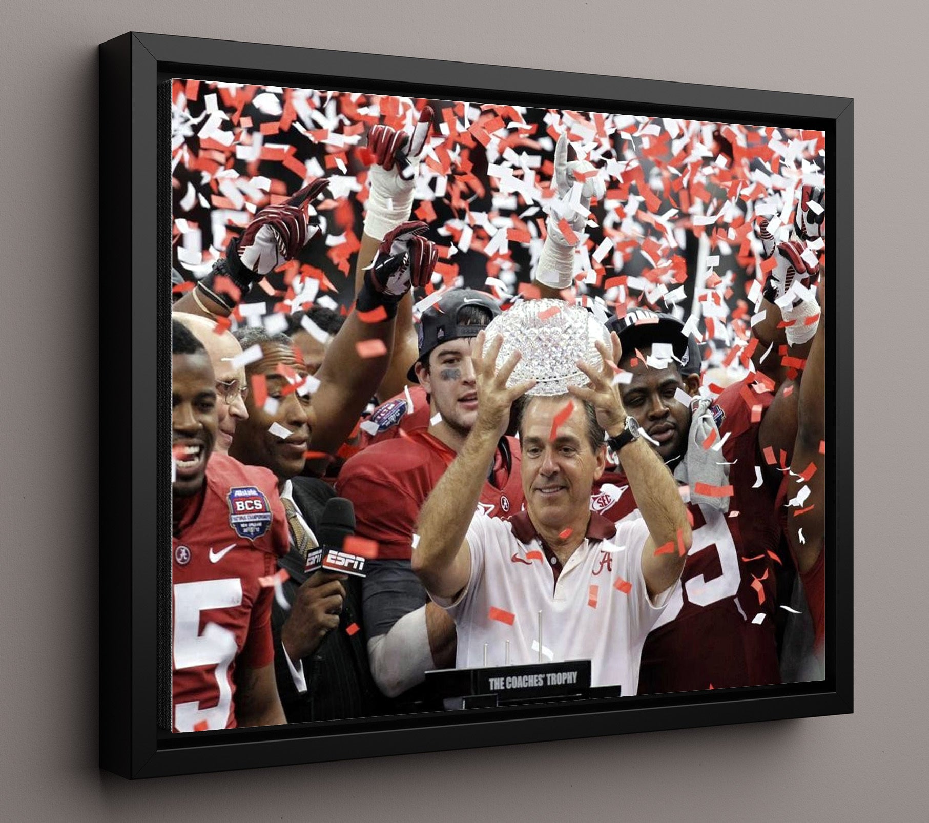 Alabama Football - Saban Championship Trophy Confetti 8x10 Framed Canvas college football wall art