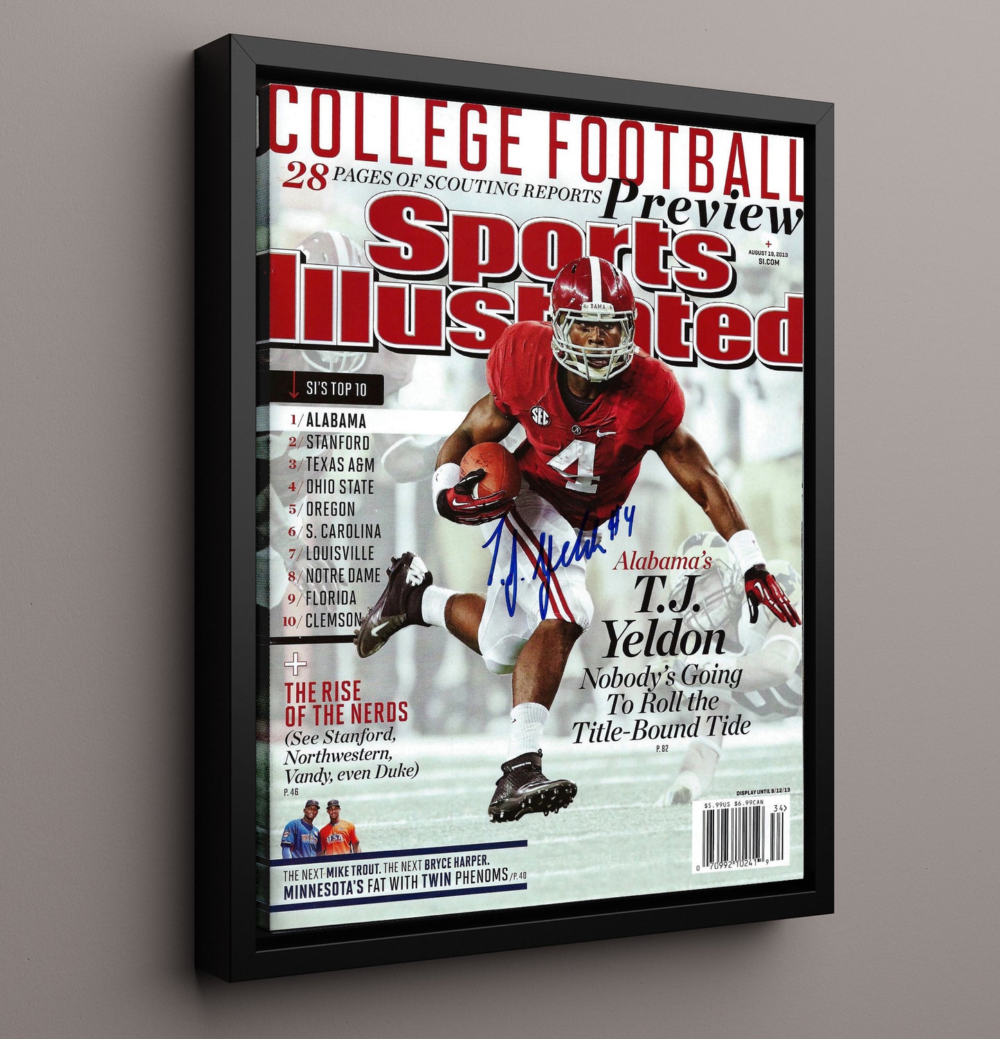 Alabama Football T.J. Yeldon Crimson Tide Title Bound Breakaway Threat 2013 SI College 16x20 Framed Canvas wall art print – College Football decor