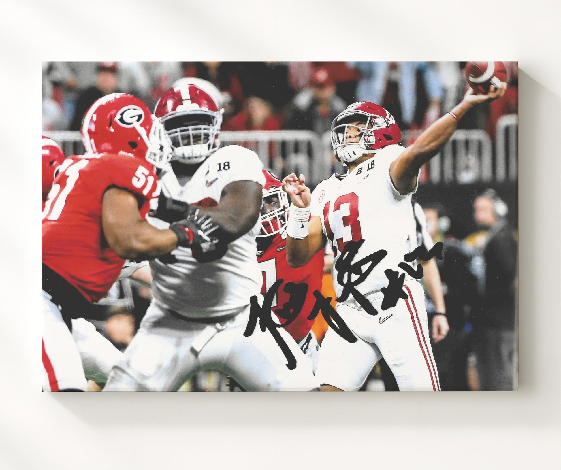 Alabama Football - Tua Tagovailoa Championship Clutch Throw 8x10 Canvas college football wall art