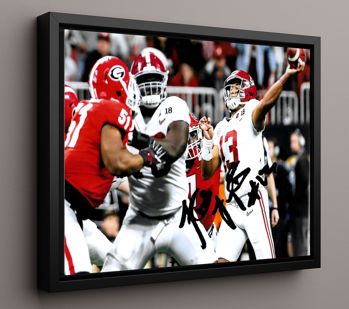 Alabama Football - Tua Tagovailoa Championship Clutch Throw 8x10 Framed Canvas college football wall art