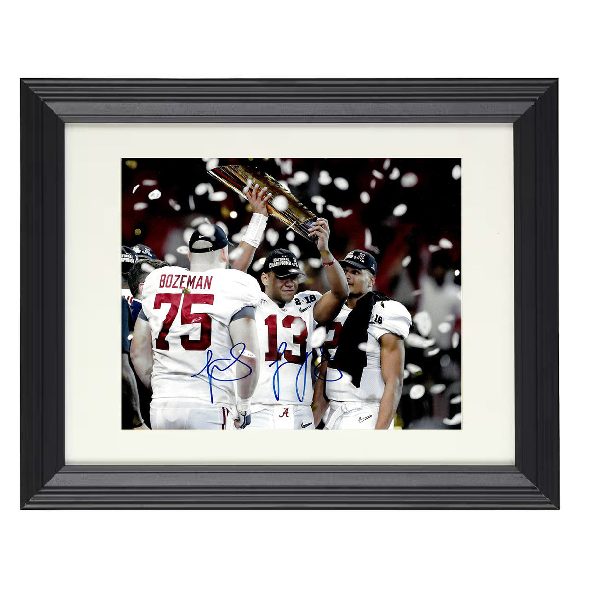 Alabama Football - Tua Tagovailoa Trophy Celebration Confetti Championship Moment 8x10 Beveled Frame college football wall art