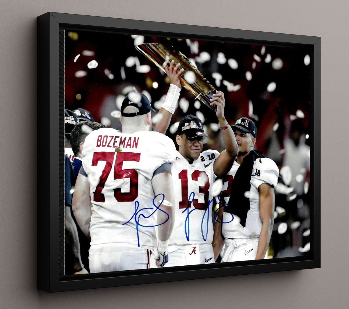 Alabama Football - Tua Tagovailoa Trophy Celebration Confetti Championship Moment 8x10 Framed Canvas college football wall art