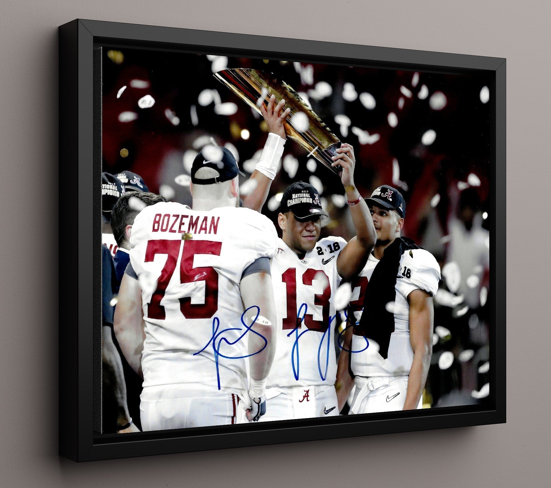 Alabama Football - Tua Tagovailoa Trophy Celebration Confetti Championship Moment 8x10 Framed Canvas college football wall art