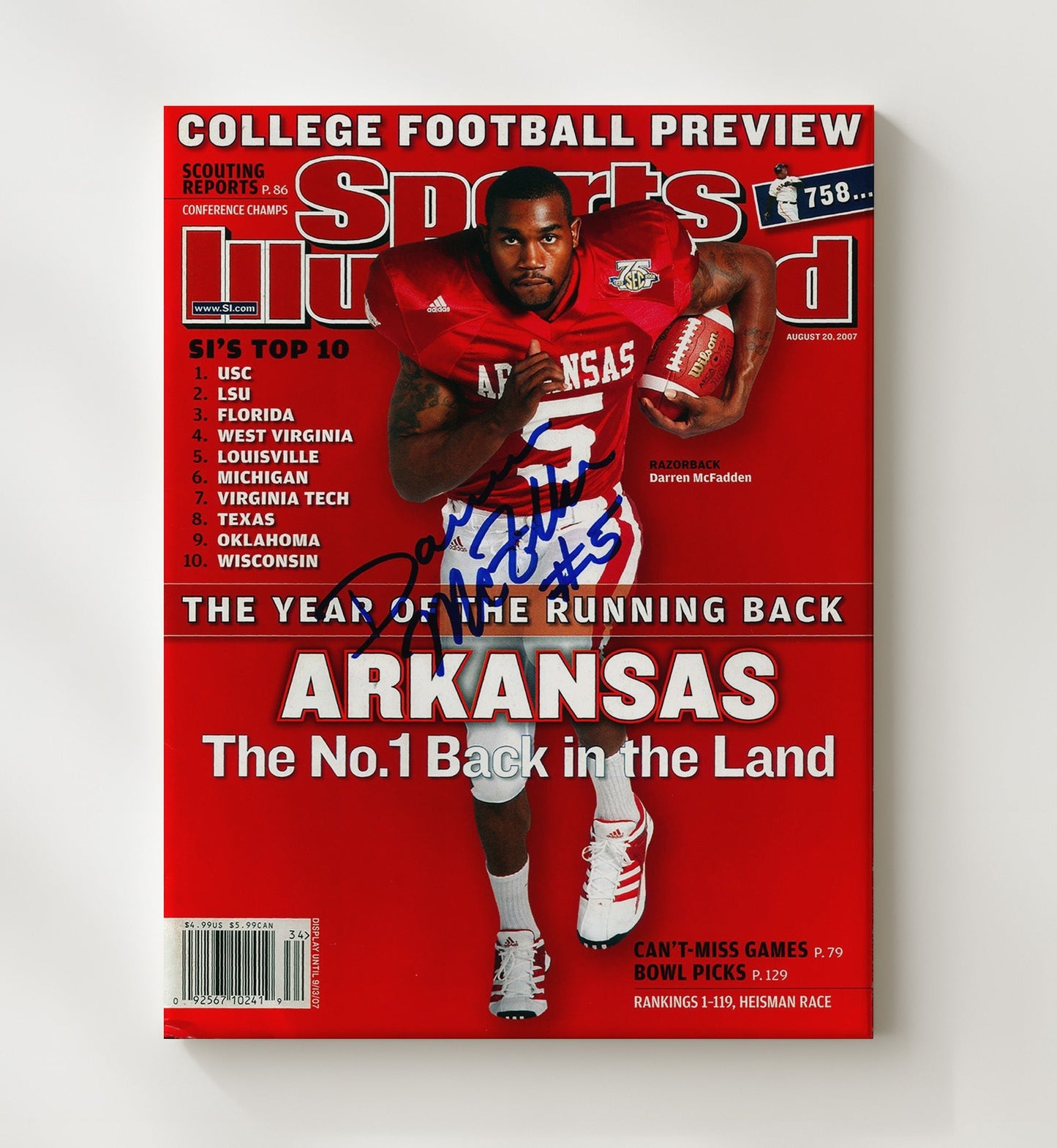 Arkansas football - Darren McFadden Open Field Acceleration Burst 8x10 Canvas college football wall art