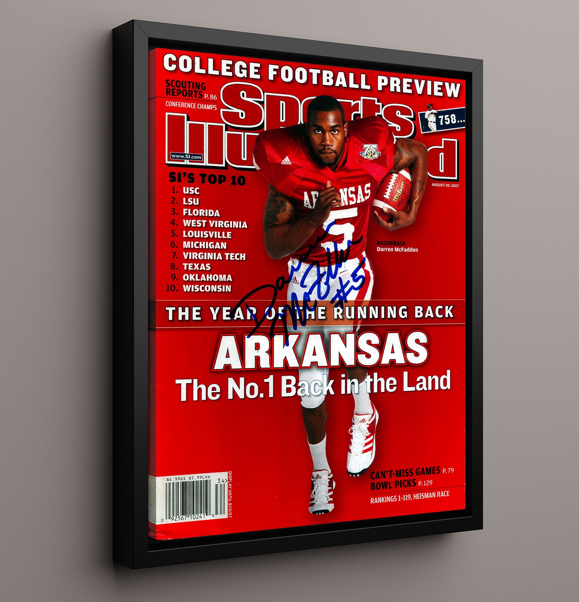 Arkansas football Darren McFadden Open Field Acceleration Burst College Football Wall Art 16x20 Framed Canvas wall art print – College Football decor