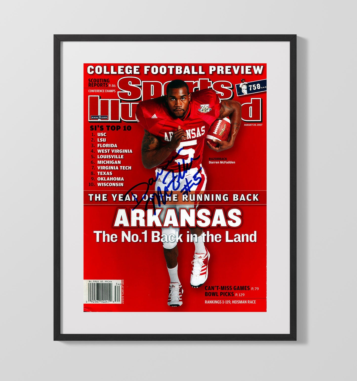Arkansas football Darren McFadden Open Field Acceleration Burst College Football Wall Art 16x20 Gallery Frame wall art print – College Football decor