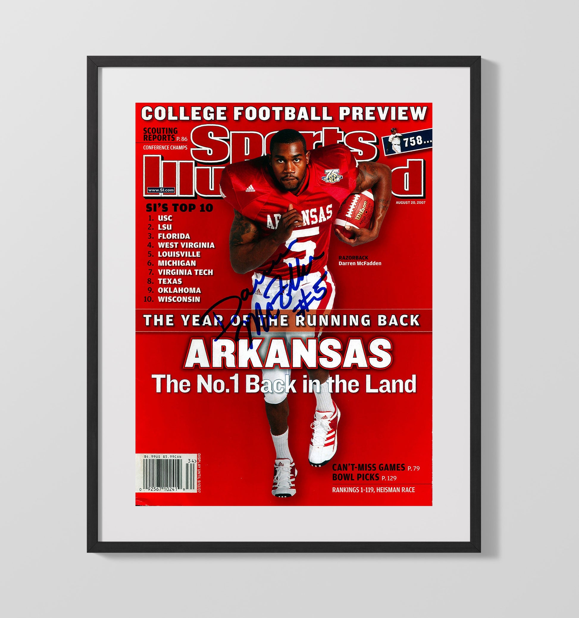 Arkansas football Darren McFadden Open Field Acceleration Burst College Football Wall Art 16x20 Gallery Frame wall art print – College Football decor
