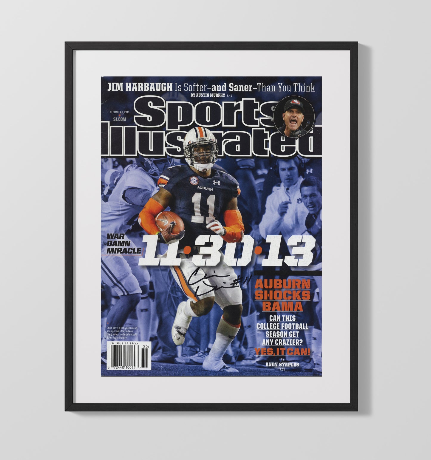 Auburn Chris Davis Kick Six Miracle SI Cover 2013 College Football Wall Art 16x20 Gallery Frame wall art print – College Football decor