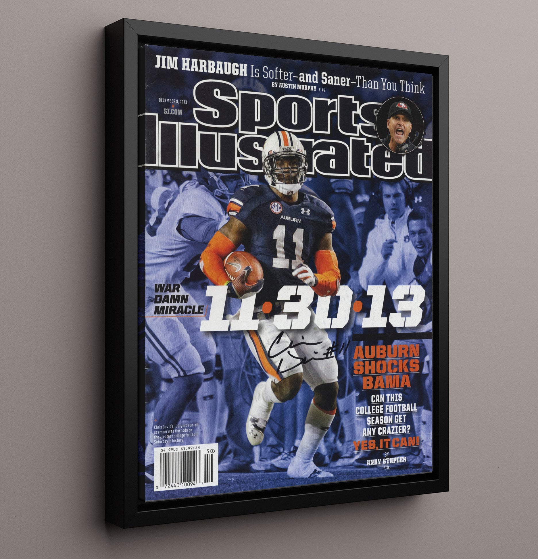Auburn Chris Davis Kick Six Miracle SI Cover 2013 College Football Wall Art 16x20 Framed Canvas wall art print – College Football decor