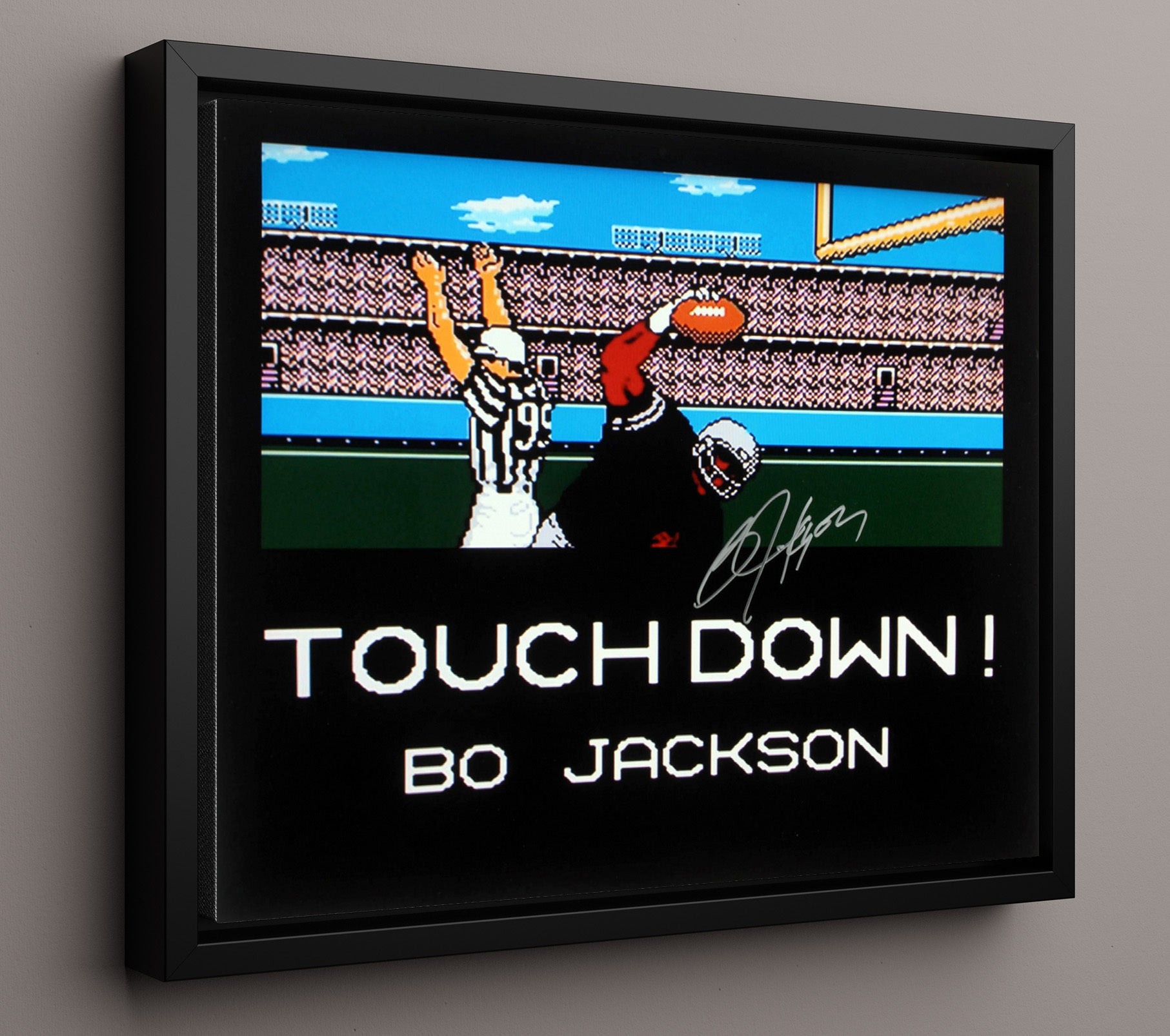 Auburn Football Bo Jackson Tecmo Bowl Touchdown 8-Bit Classic College Football Wall Art 16x20 Framed Canvas wall art print – College Football decor
