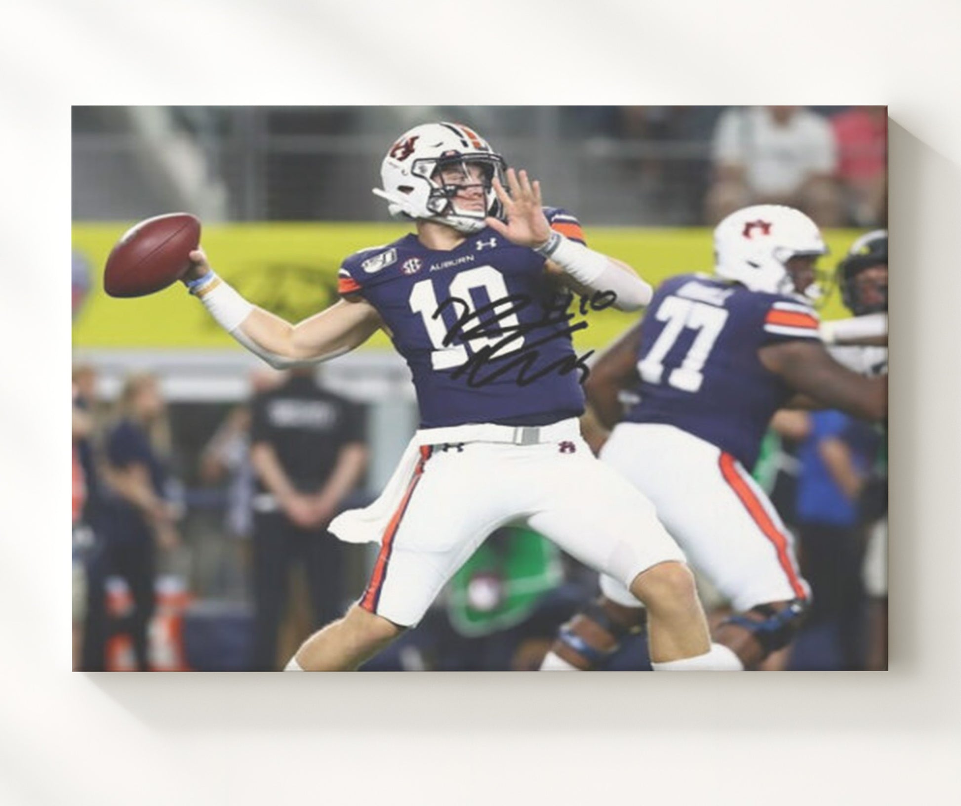 Auburn Football Bo Nix Downfield Pass Pocket Release College Football Wall Art 20x24 Canvas wall art print – College Football decor