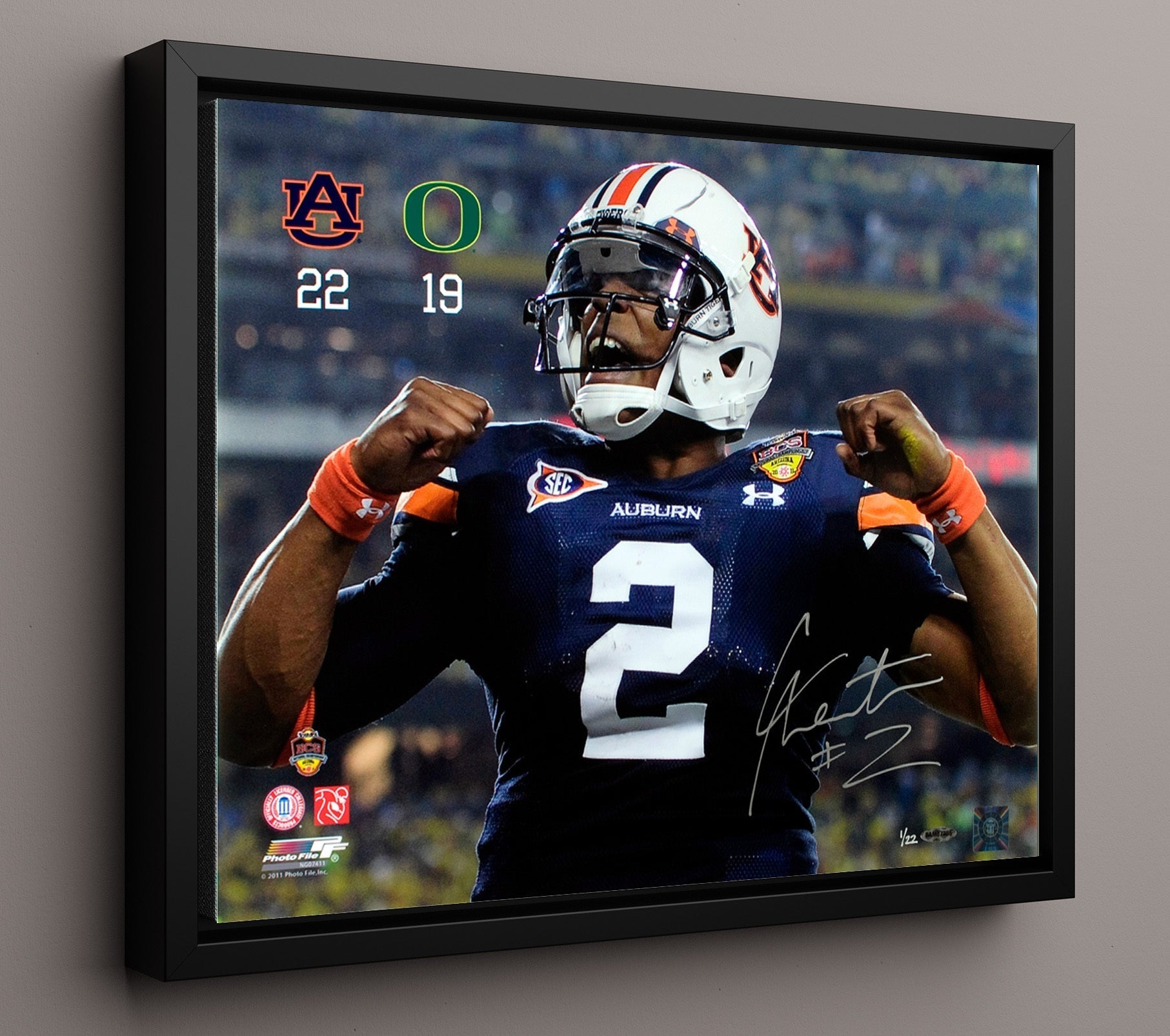 Auburn Football - Cam Newton Fiesta Bowl Championship Victory Run 8x10 Framed Canvas college football wall art