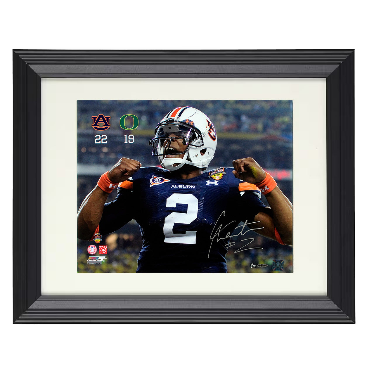 Auburn Cam Newton Fiesta Bowl Championship Victory Run 8x10 black beveled frame college football wall art