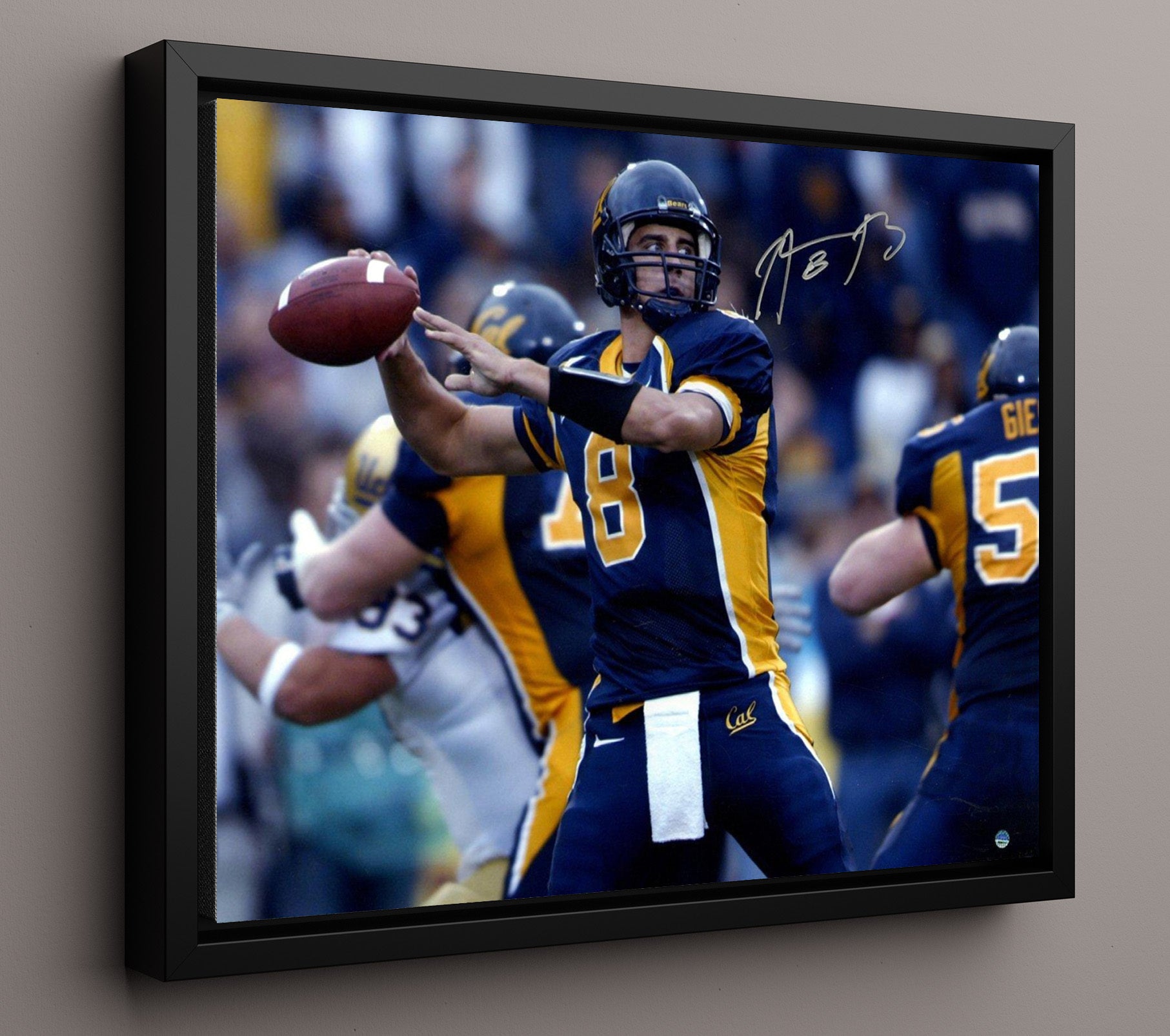 California Football Aaron Rodgers Deep Pass Release Pocket Throw College Football Wall Art 16x20 Framed Canvas wall art print – College Football decor